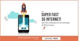 Freecharge 3G Rechrge Offer Rs. 20 CB on Rs. 50 or Rs.30 CB On Rs.100 (All users)